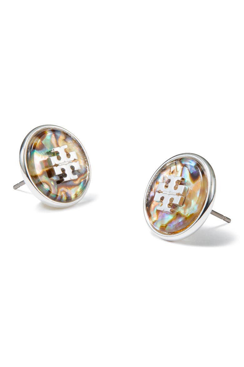 Abalone Stud Earrings, Alternate, color, LIGHT SILVER / ABALONE