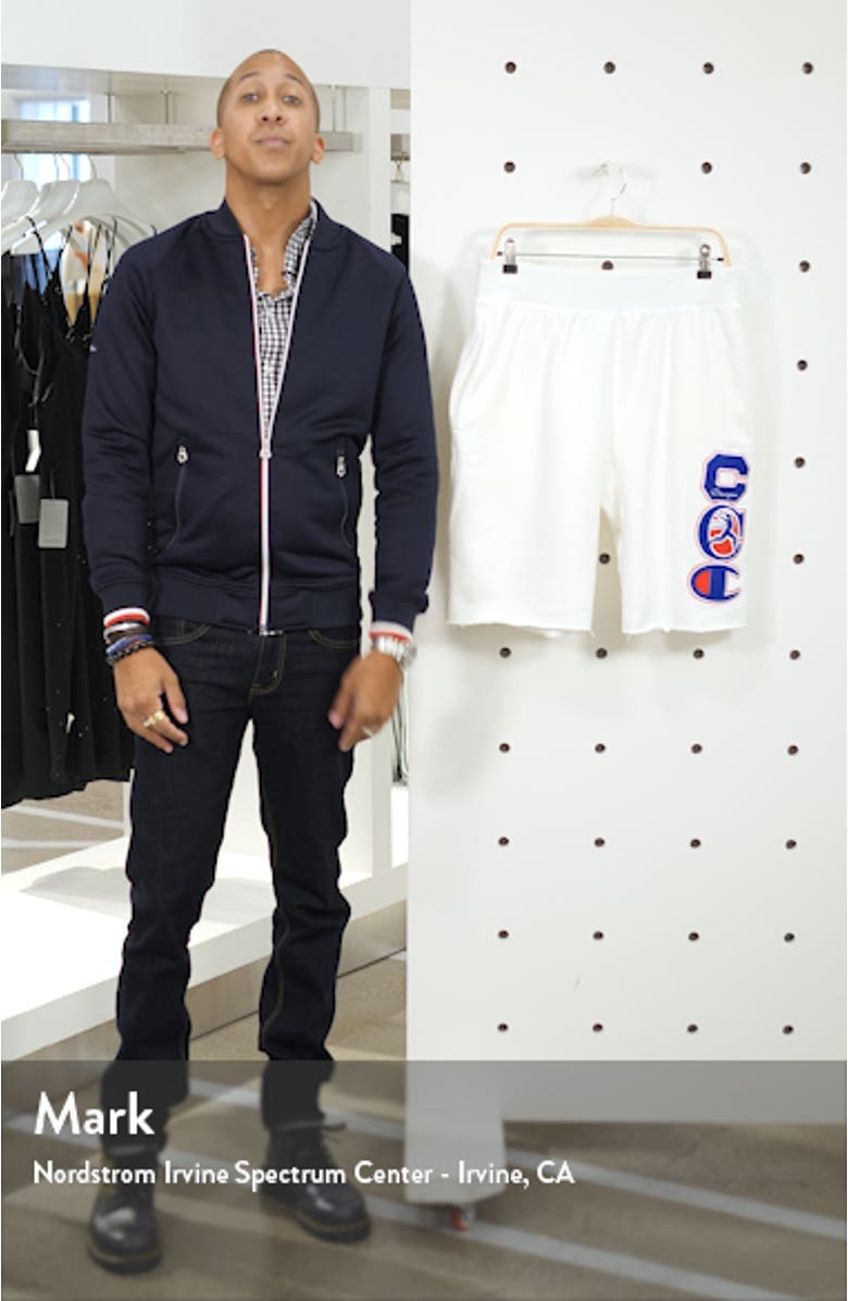 Reverse Weave Felt Patch Cutoff Fleece Shorts, sales video thumbnail