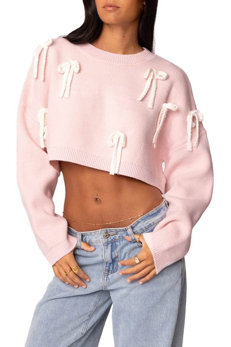 Bow Crop Sweater, Main, color, PINK