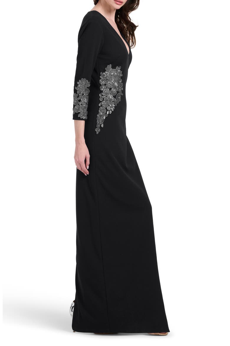 Metallic Appliqué Stretch Crepe Gown, Alternate, color, BLACK