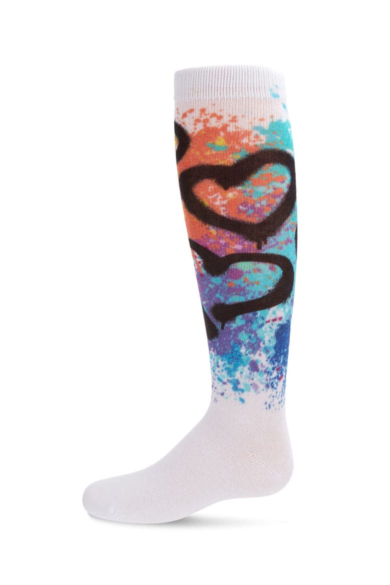 Graffiti Star Knee-High Socks, Main, color, White