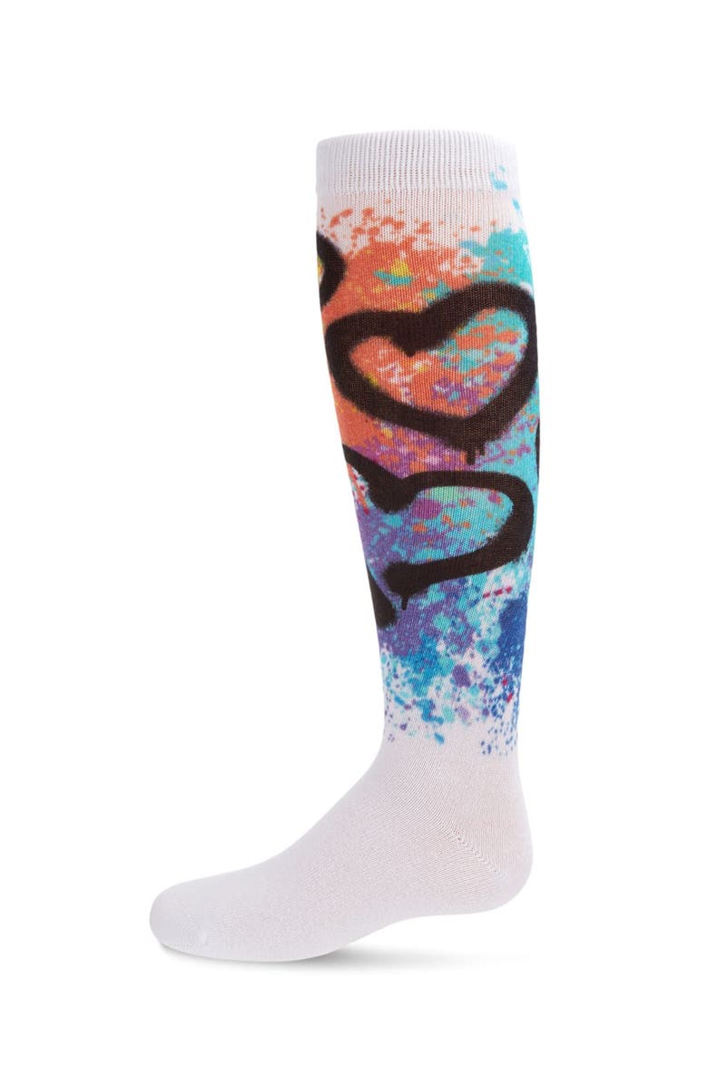 MeMoi Graffiti Star Knee-High Socks, Main, color, White
