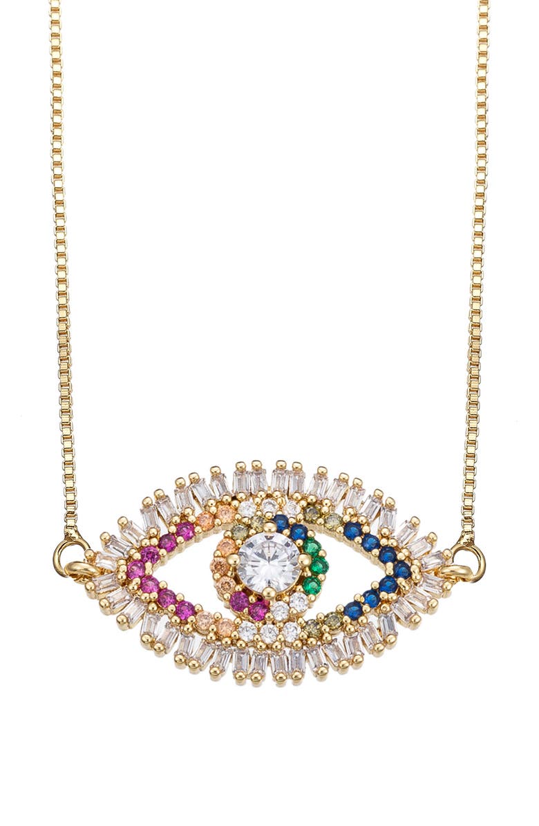 EYE CANDY LOS ANGELES Rainbow CZ Evil Eye Pendant Necklace, Main, color,