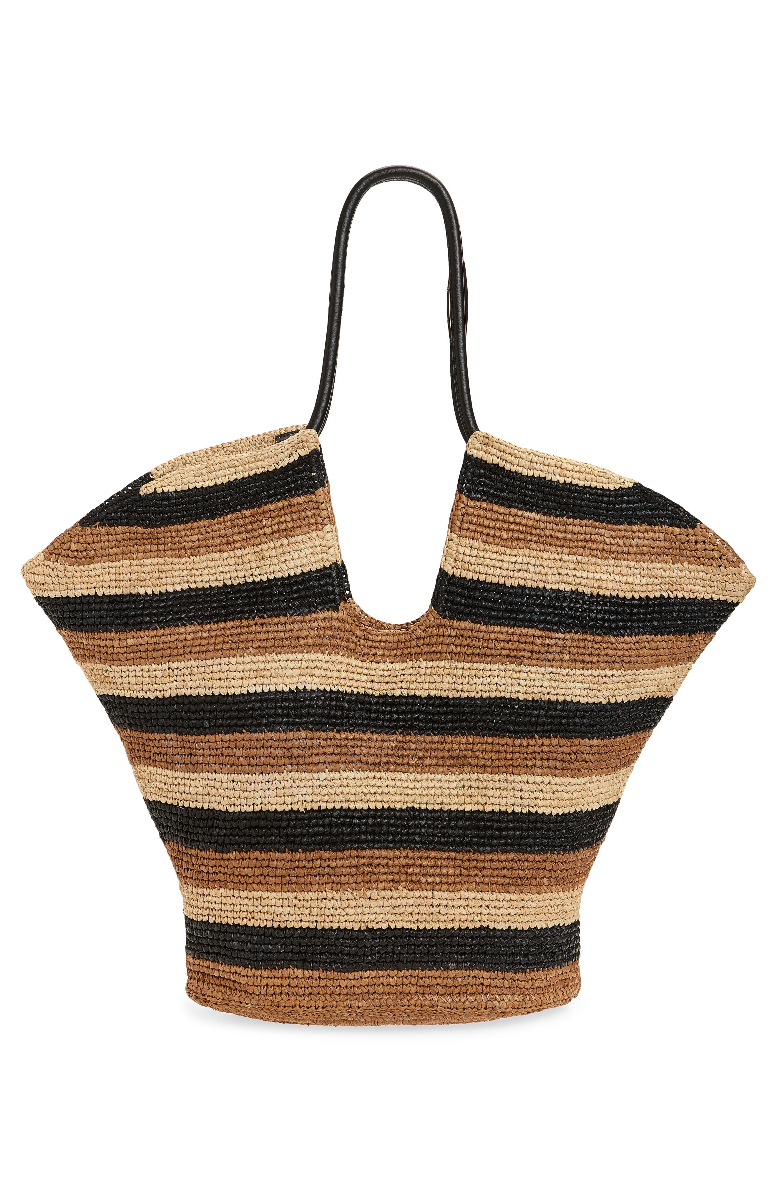 Zimmermann Large Goldentime Stripe Raffia Tote, Alternate, color, Black Stripes