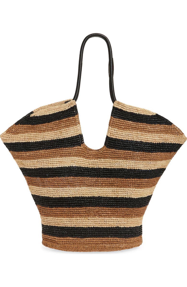 Zimmermann Large Goldentime Stripe Raffia Tote, Alternate, color, Black Stripes