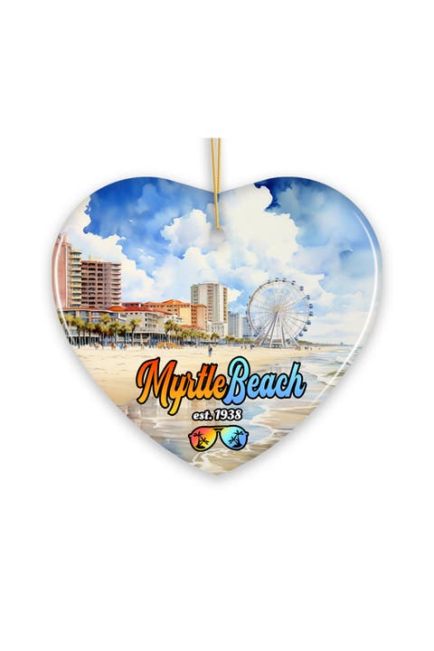 Myrtle Beach Watercolor Skyline Heart Ornament