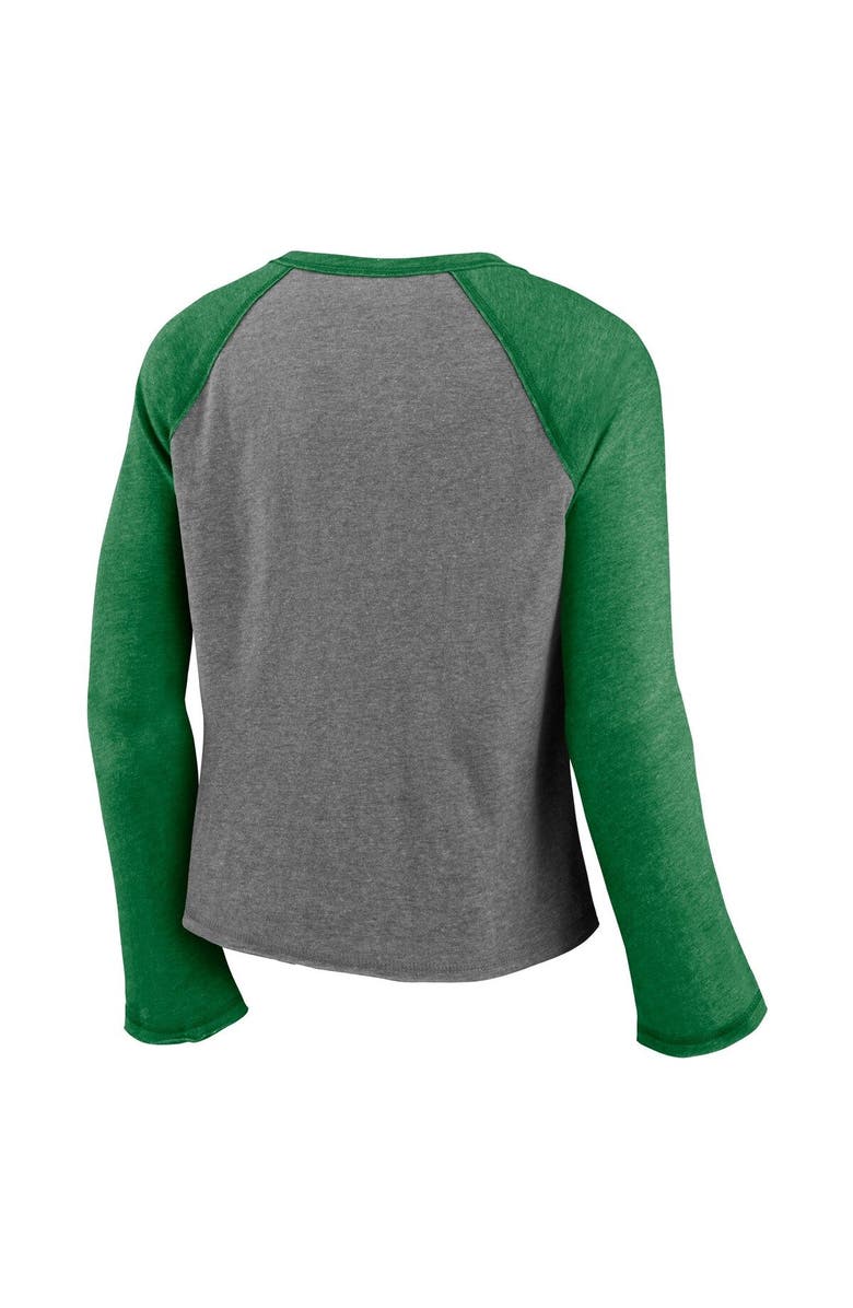 FANATICS Women's Majestic Heathered Gray/Heathered Green Oregon Ducks Competitive Edge Cropped Raglan Long Sleeve T-Shirt, Alternate, color, 