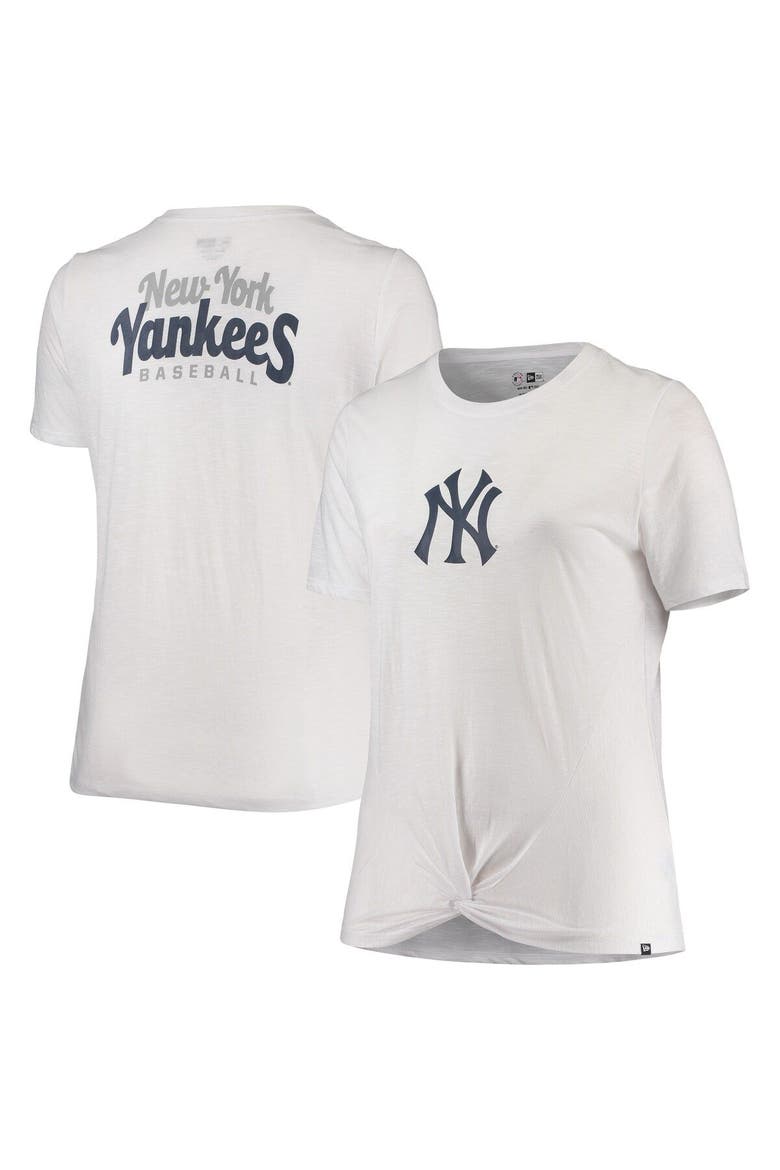 Women's New Era White New York Yankees Plus Size 2-Hit Front Knot T-Shirt, Main, color, White