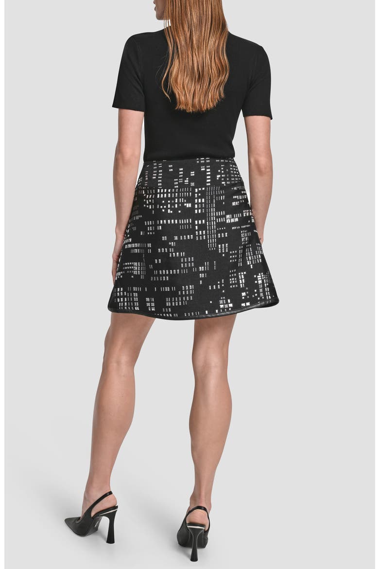 Front Zip Abstract Jacquard Miniskirt, Alternate, color, BLACK/ SILVER