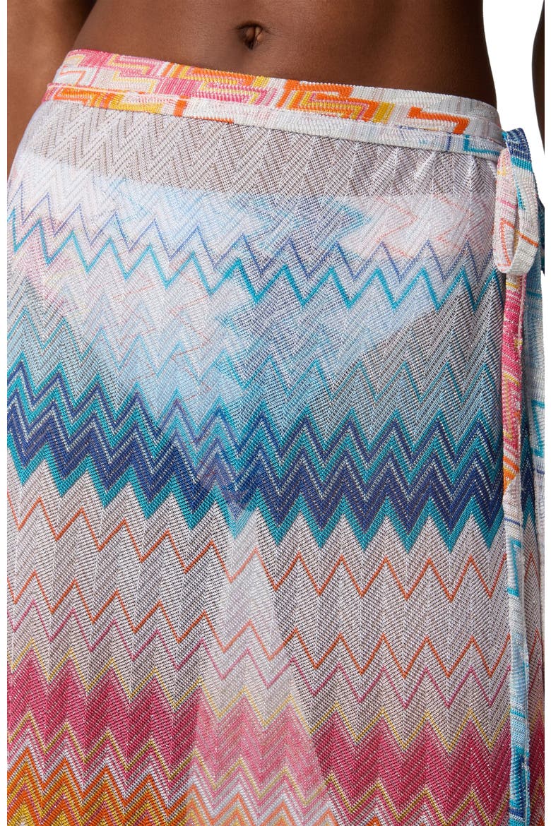 Long Skirt In Zig Zag Lamé Viscose Blend With Drawstring, Alternate, color, Multicoloured