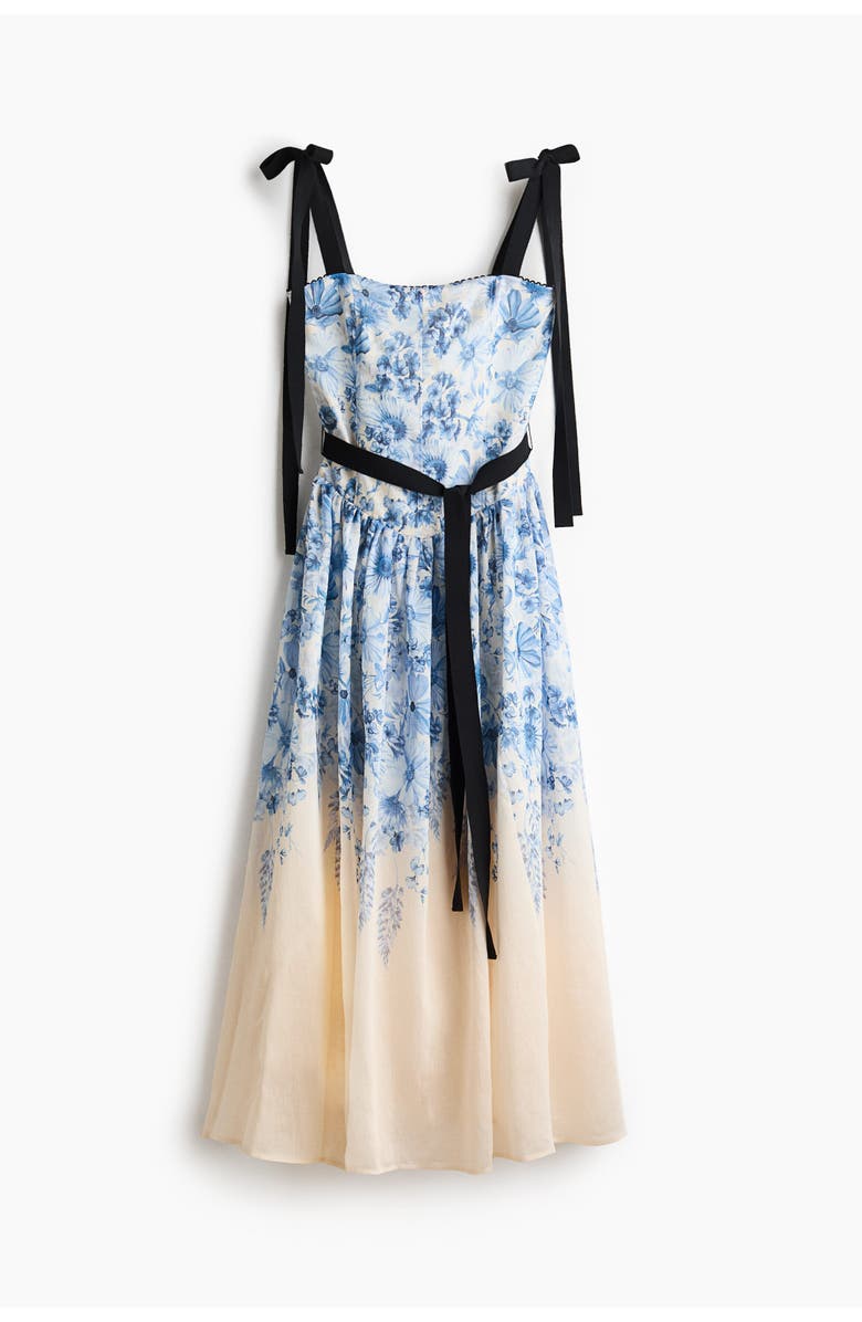H&M Flared dress with tie shoulder straps, Alternate, color, Cream/Floral