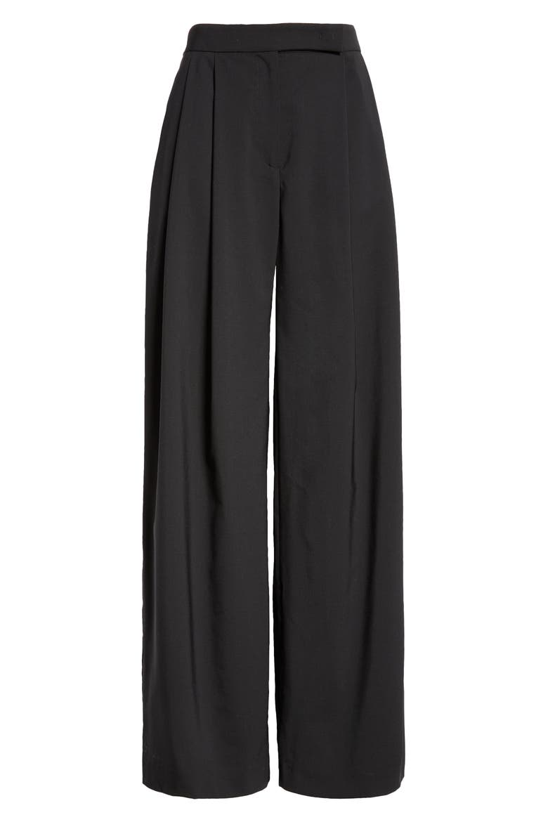Pleated Virgin Wool Blend Wide Leg Trousers, Alternate, color, BLACK
