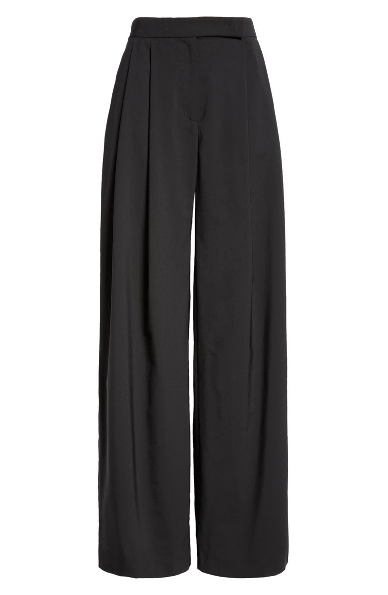 Eleventy Pleated Virgin Wool Blend Wide Leg Trousers, Alternate, color, Black