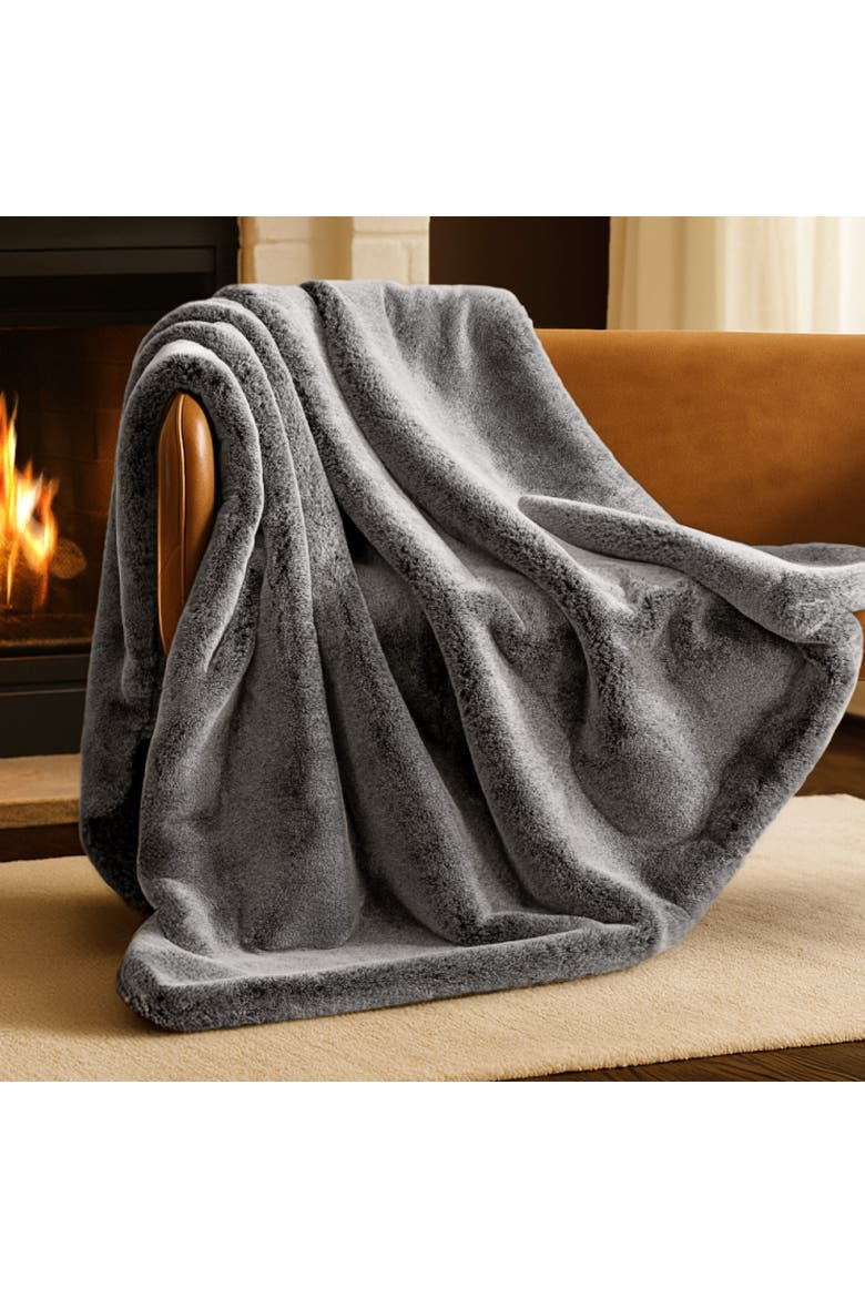 Faux Fur Throw  Blanket, Alternate, color, Variegated Grey