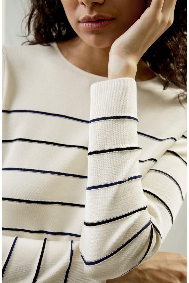 Cropped Silk-knitted Long Sleeve Tee for, Alternate, color, White with stripes