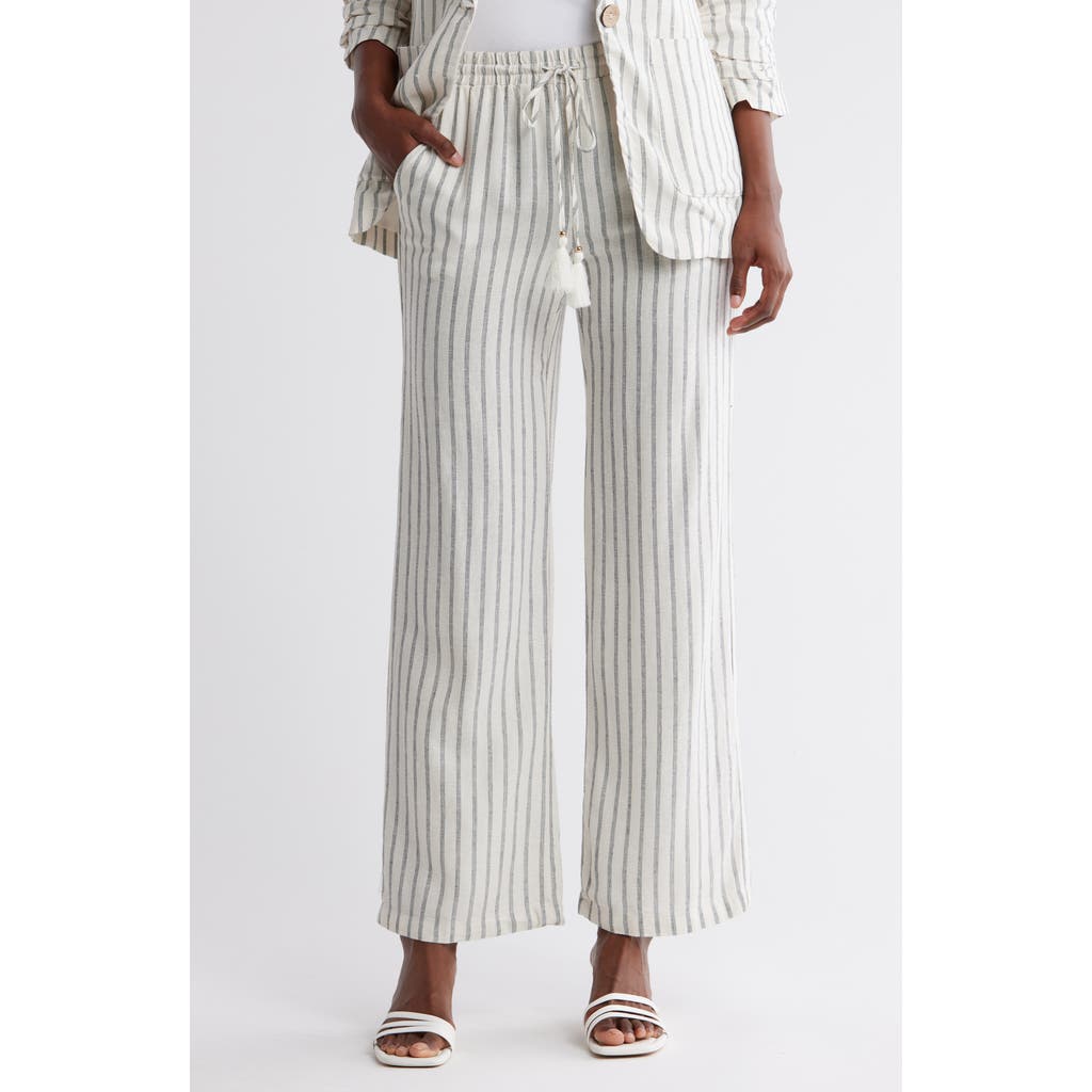 Ellen Tracy Wide Leg Linen-blend Pant In White