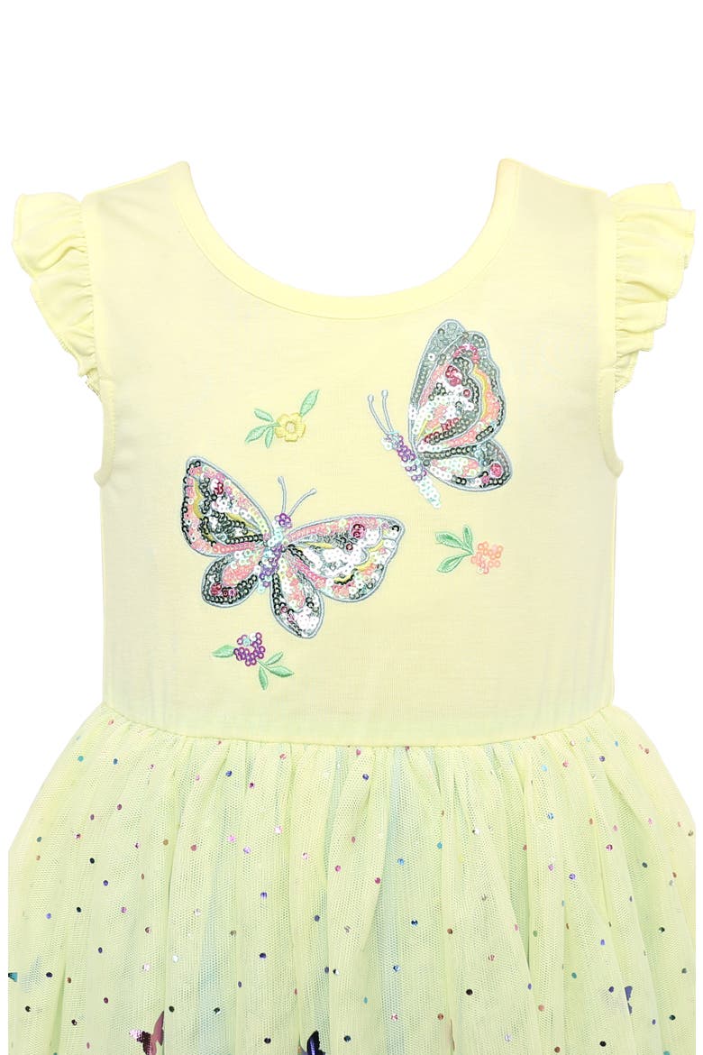 Kids' Flutter Sleeve Butterfly Foil Dress, Alternate, color, YELLOW