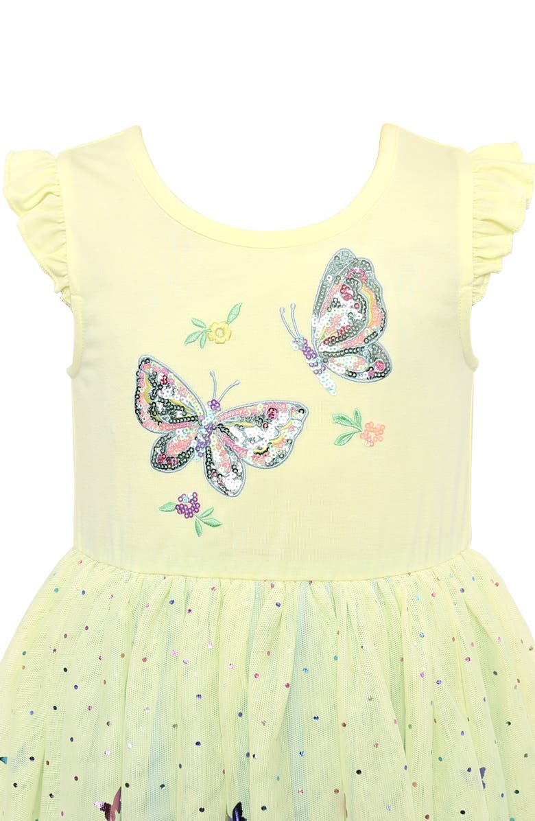 Zunie Kids' Flutter Sleeve Butterfly Foil Dress, Alternate, color, Yellow