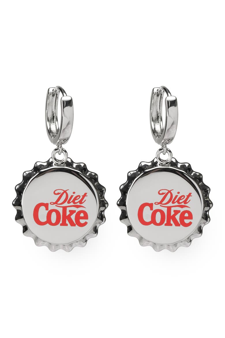 Diet Coke Bottle Cap Drop Earrings, Main, color, SILVER