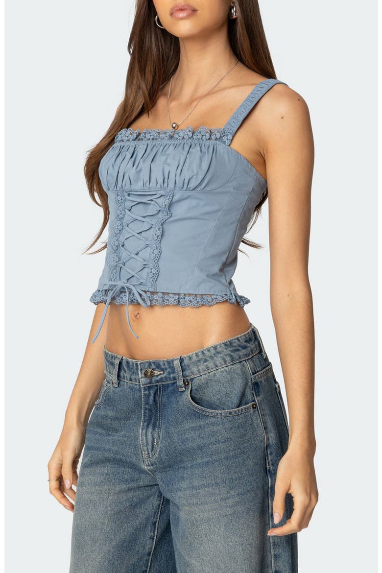 Juliet Lace-Up Cotton Corset Top, Alternate, color, LIGHT-BLUE