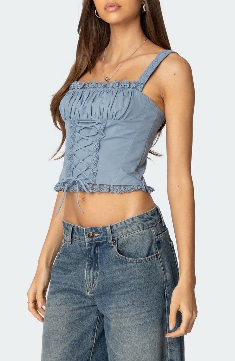 EDIKTED Juliet Lace-Up Cotton Corset Top, Alternate, color, Light-Blue