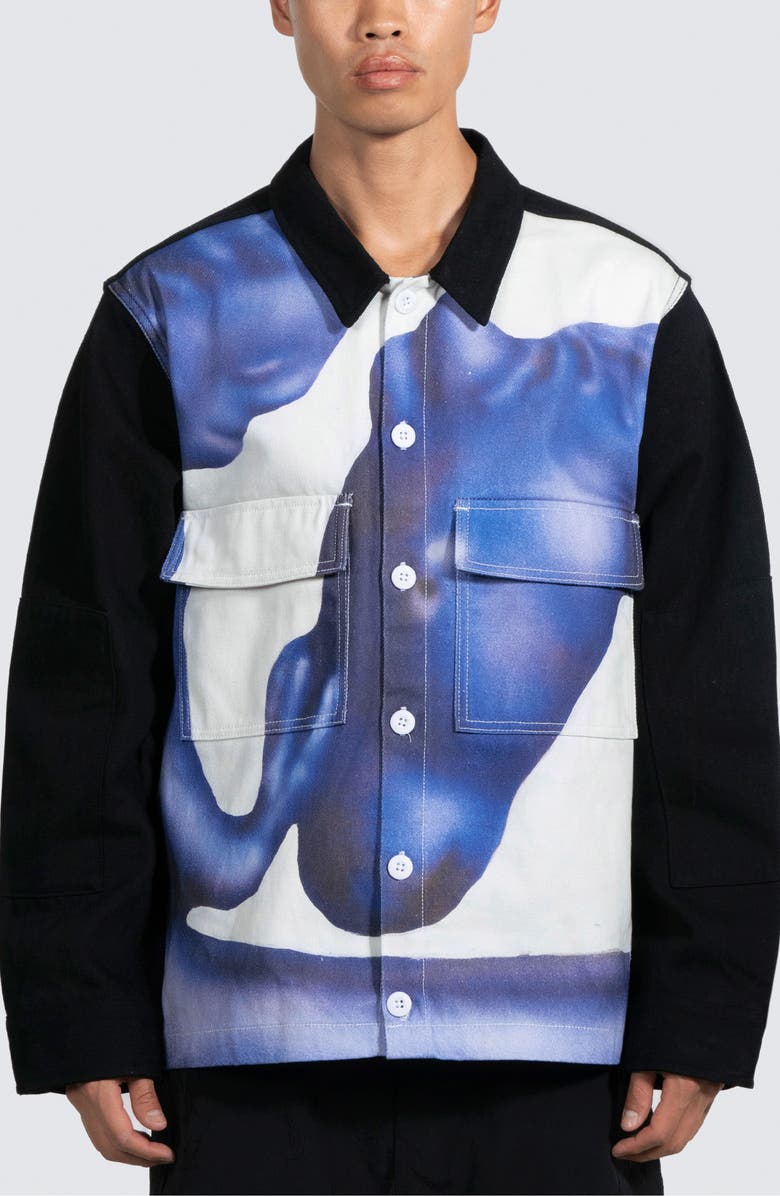 PLEASURES x Austin Lee Horse Graphic Denim Shirt Jacket, Main, color, 