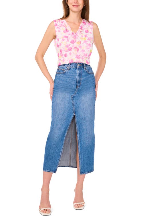 Shop Vince Camuto Floral Sleeveless Ruffle Chiffon Top In Violet Blush