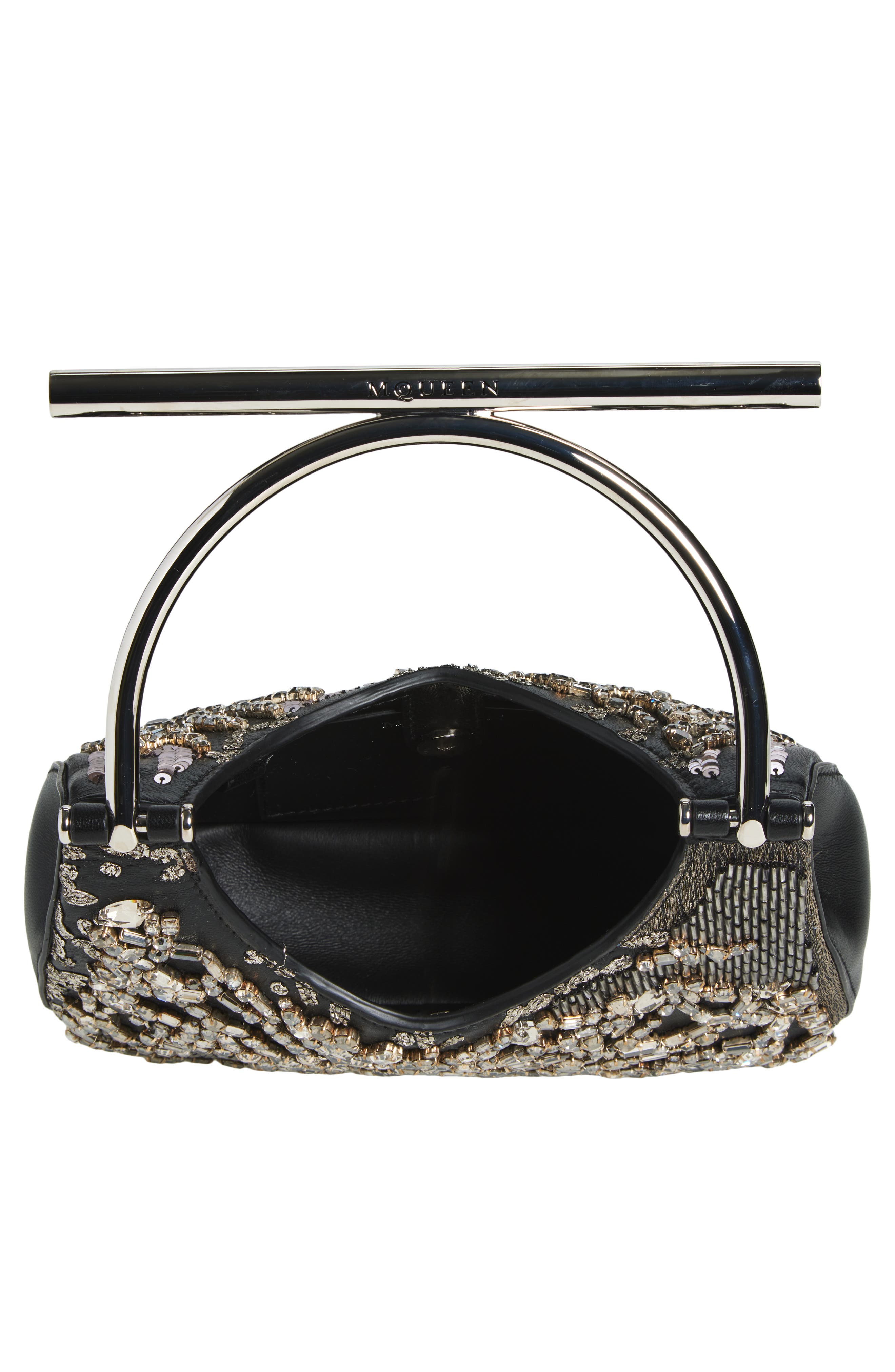 McQueen Mini T-Bar Crystal & Bead Embellished Leather Evening Bag, Alternate, color, 