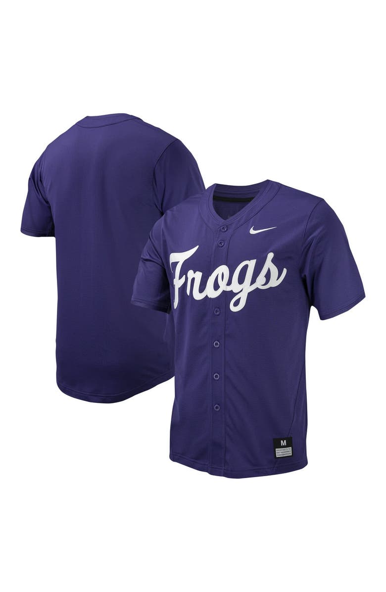 Nike Men's Nike Purple TCU Horned Frogs Replica Full-Button Baseball Jersey, Main, color, 