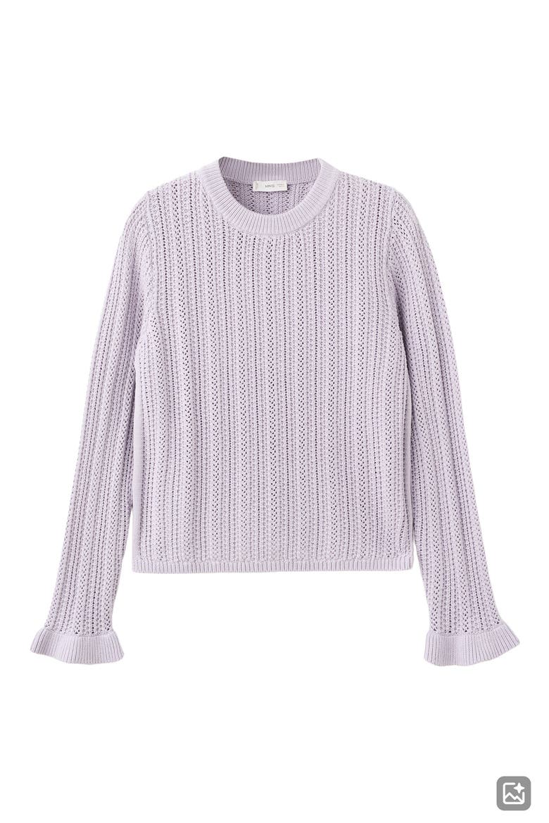 Open Stitch Ruffle Cuff Cotton Sweater, Alternate, color, LIGHT/ PASTEL PURPLE