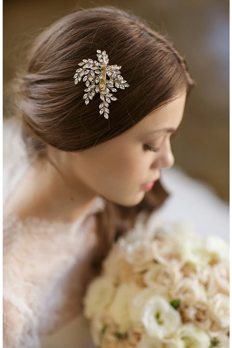 Sahara Crystal Leaf Bendable Hair Clip, Alternate, color, GOLD