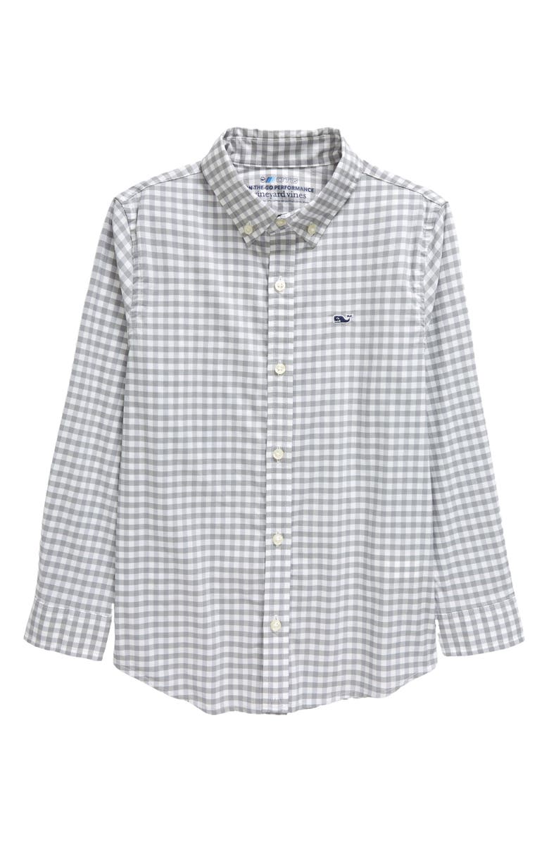 vineyard vines Kids' On-The-Go brrrº Gingham Button-Down Shirt, Main, color,