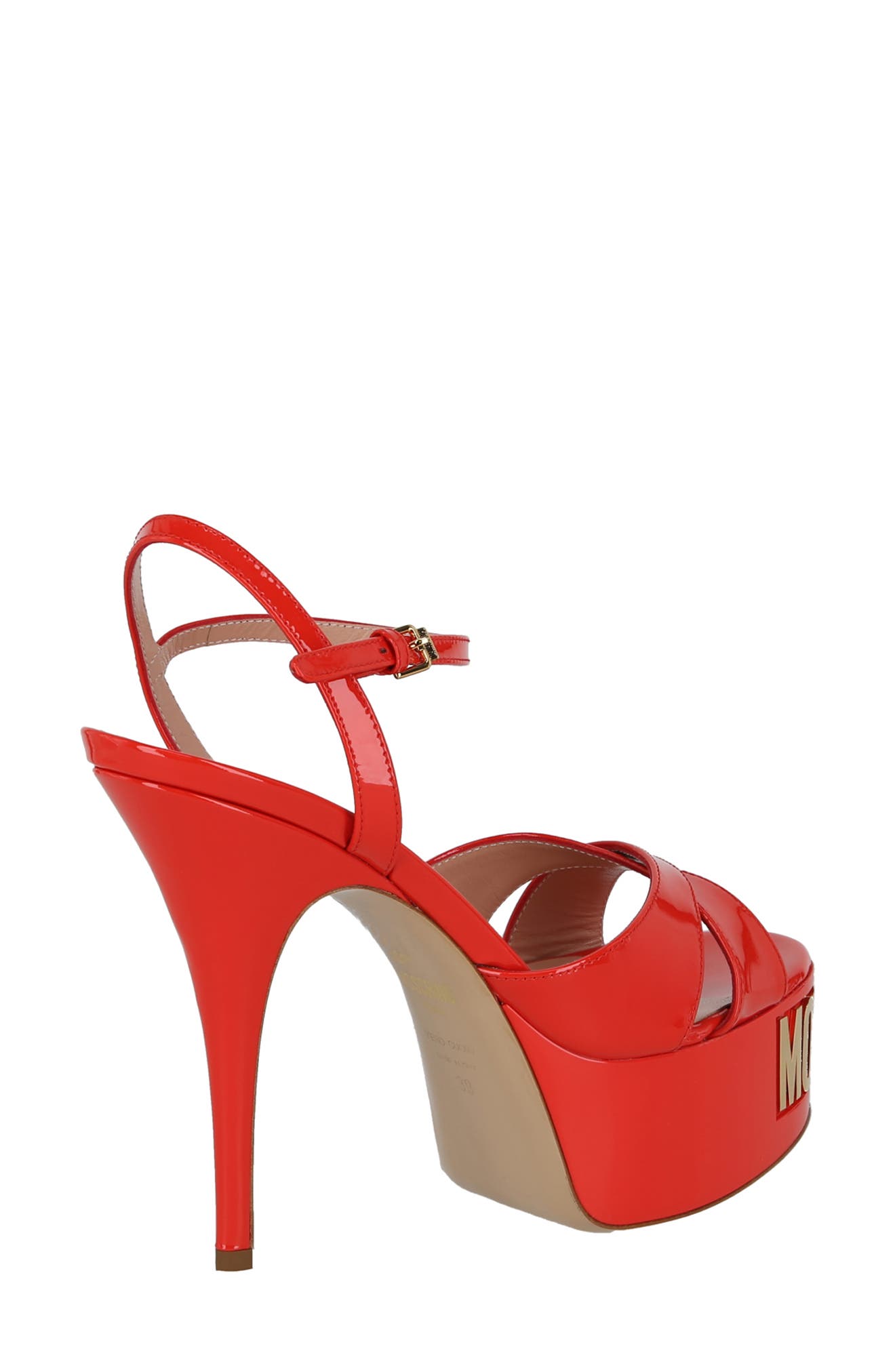 Moschino Logo Ankle Strap Platform Sandal, Alternate, color, Orange