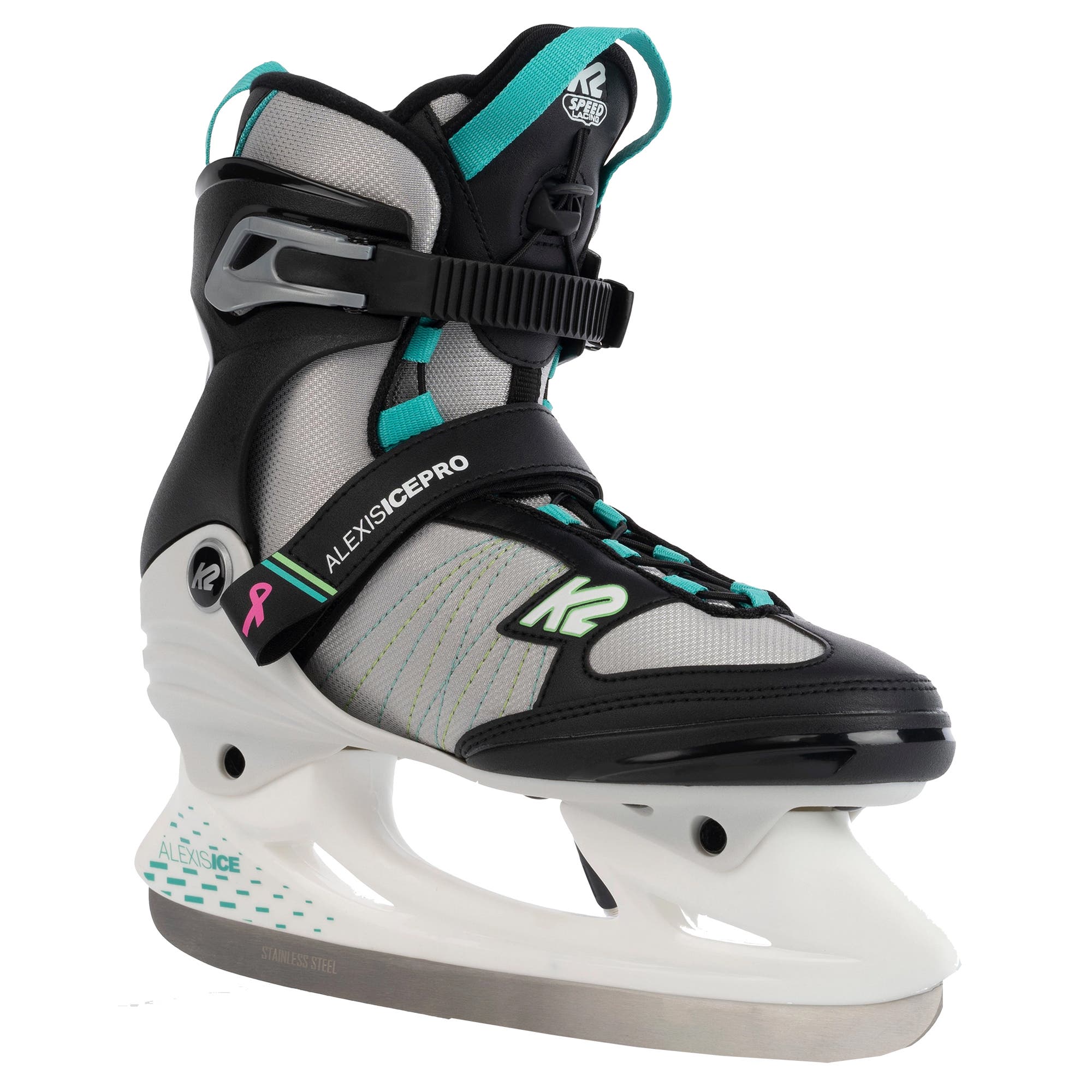 K2 Alexis Ice Pro White Grey Teal Womens Ice Skates, Main, color, White/Grey/Teal