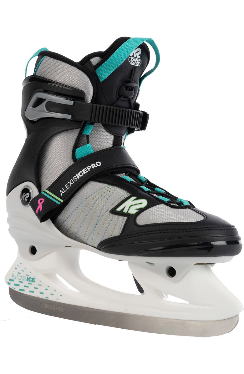 K2 Alexis Ice Pro White Grey Teal Womens Ice Skates, Main, color, White/Grey/Teal
