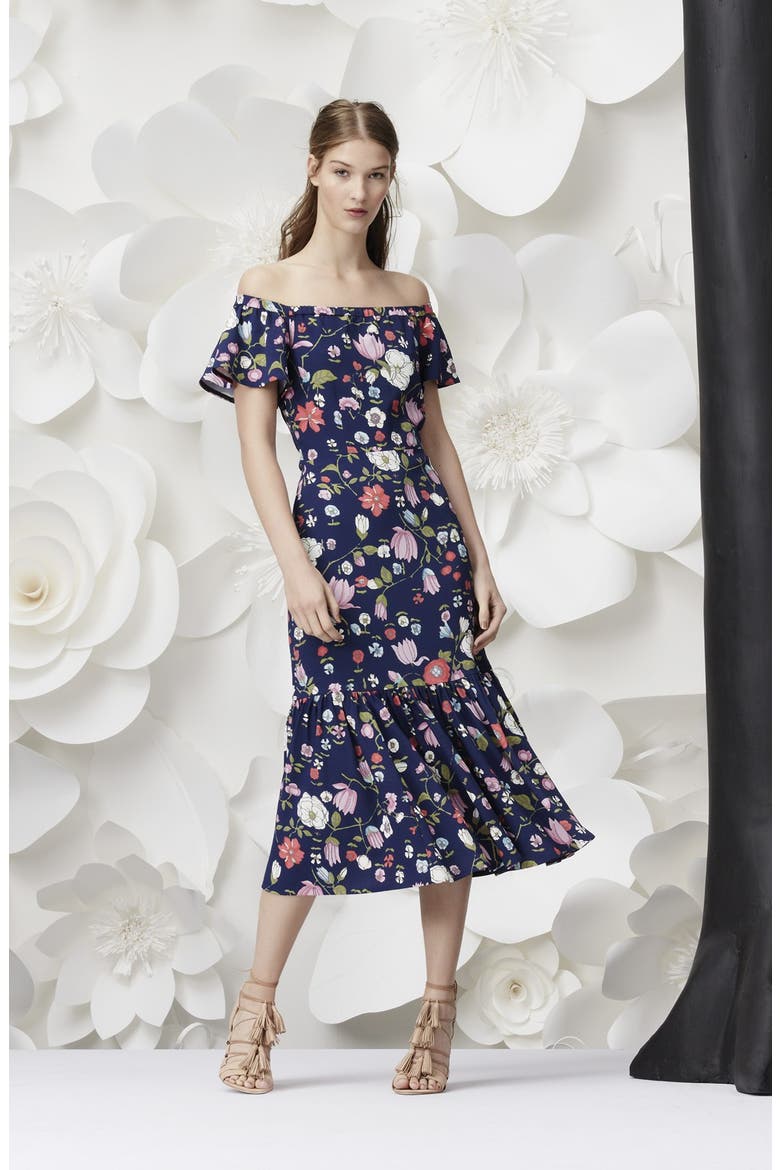 Off the Shoulder Floral Print Dress, Alternate, color, BLACKBERRY