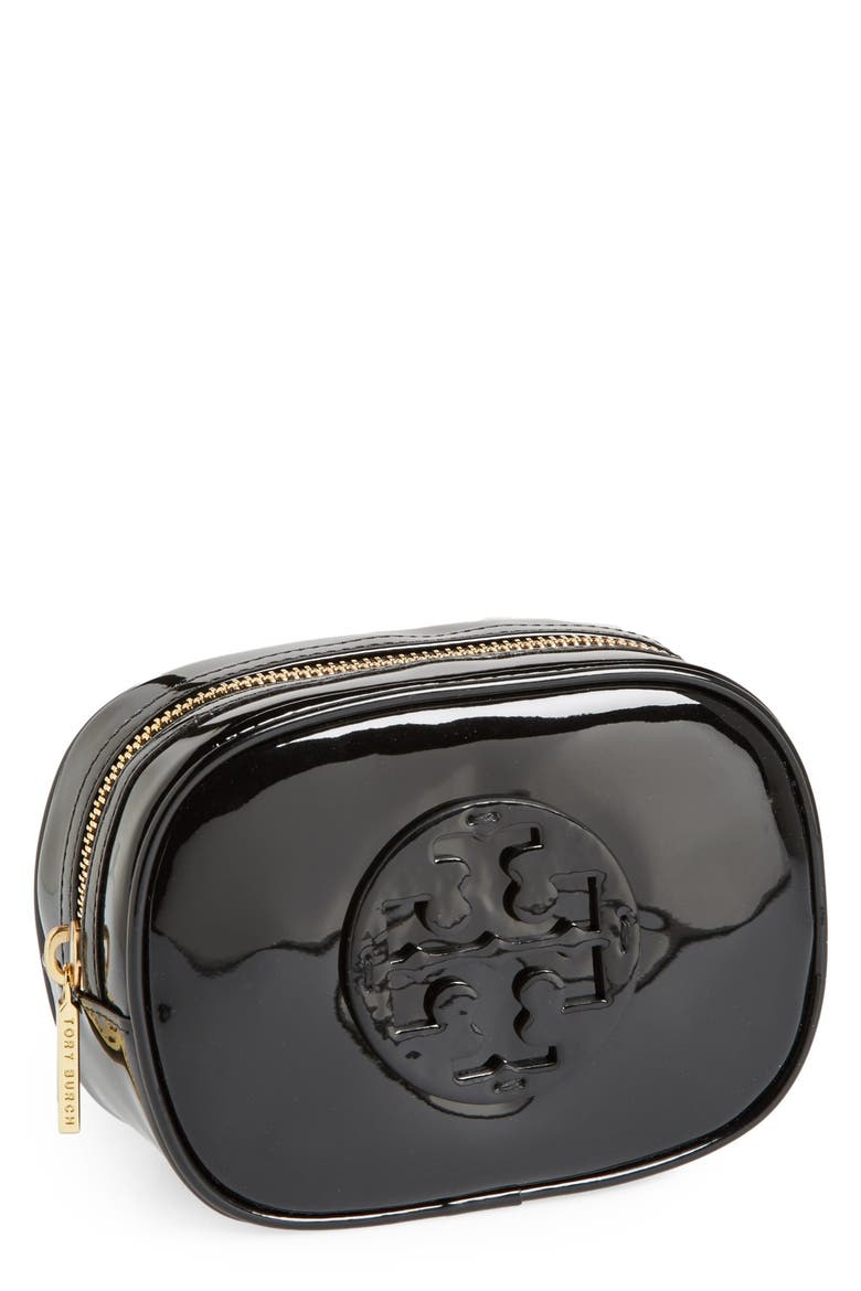 'Small' Patent Cosmetics Case, Main, color, BLACK/ BLACK