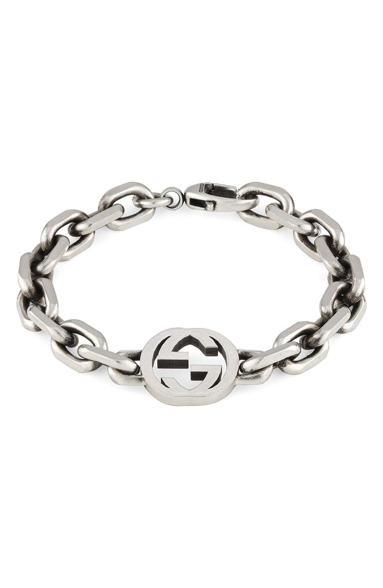 Gucci Men's Interlocking G Silver Bracelet, Main, color, Silver