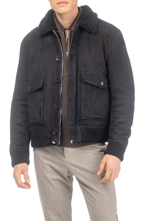 Men's Genuine Shearling Bomber Jacket, Suede Finish
