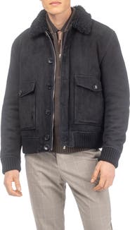 GORSKI Men's Genuine Shearling Bomber Jacket, Suede Finish