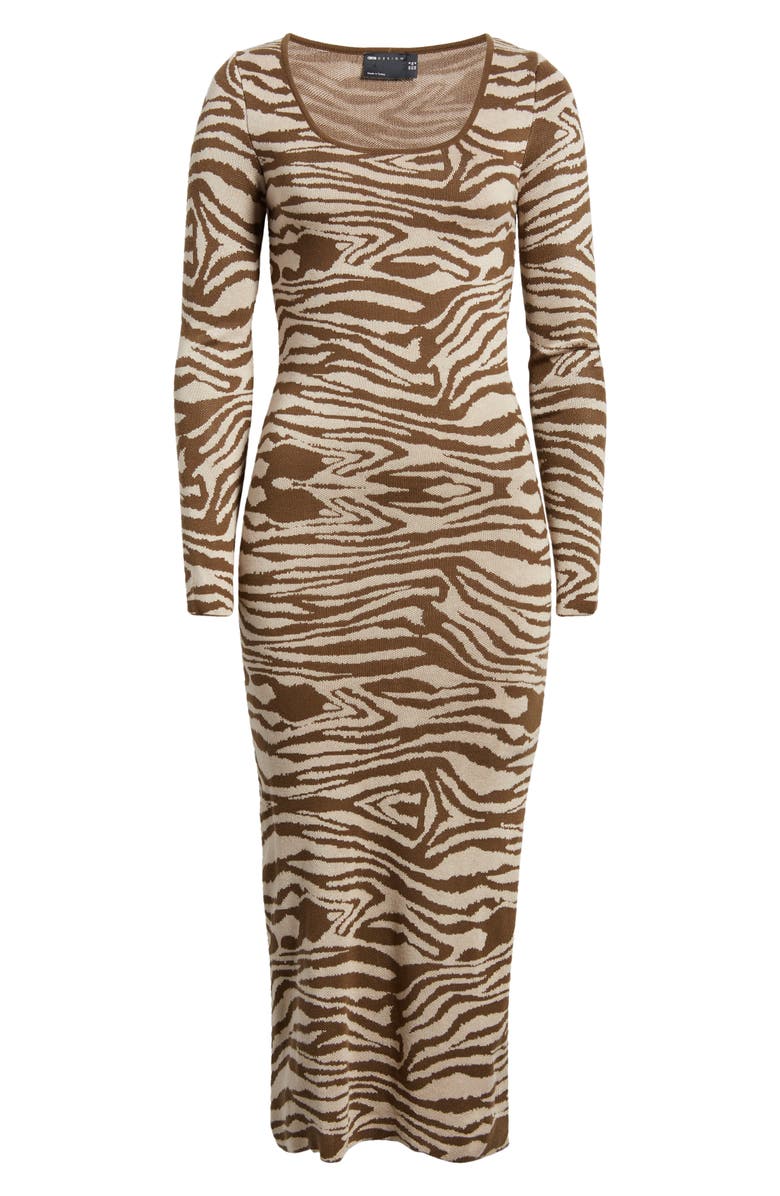 ASOS DESIGN Zebra Long Sleeve Sweater Midi Dress, Main, color,