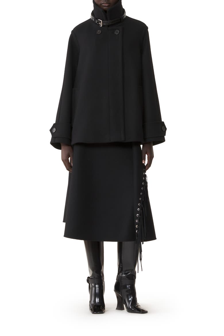 Fringed Skirt In Double-Faced Cashmere Wool, Main, color, Black