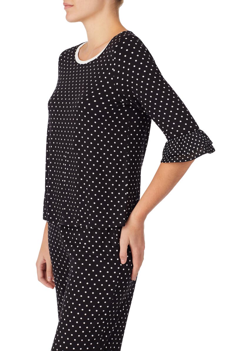 Kate Spade New York polka dot jersey crop pajamas, Alternate, color, Black Ivory Dot