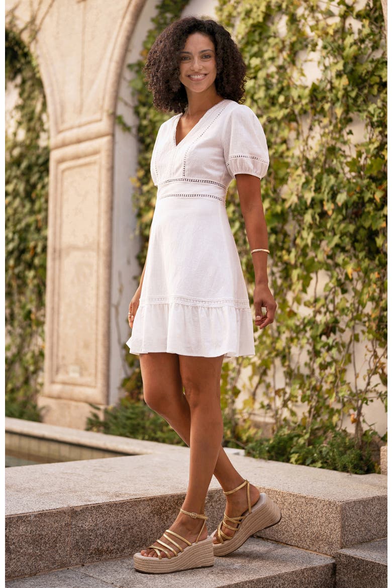 Cotton Lace Trim Skater Sun Dress, Alternate, color, White