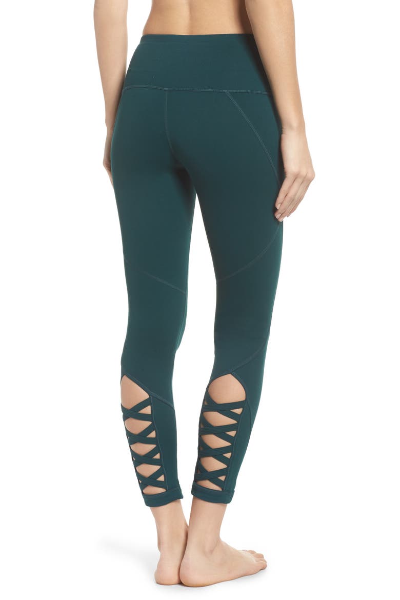 High Waist Lattice Midi Leggings, Alternate, color, GREEN PONDEROSA