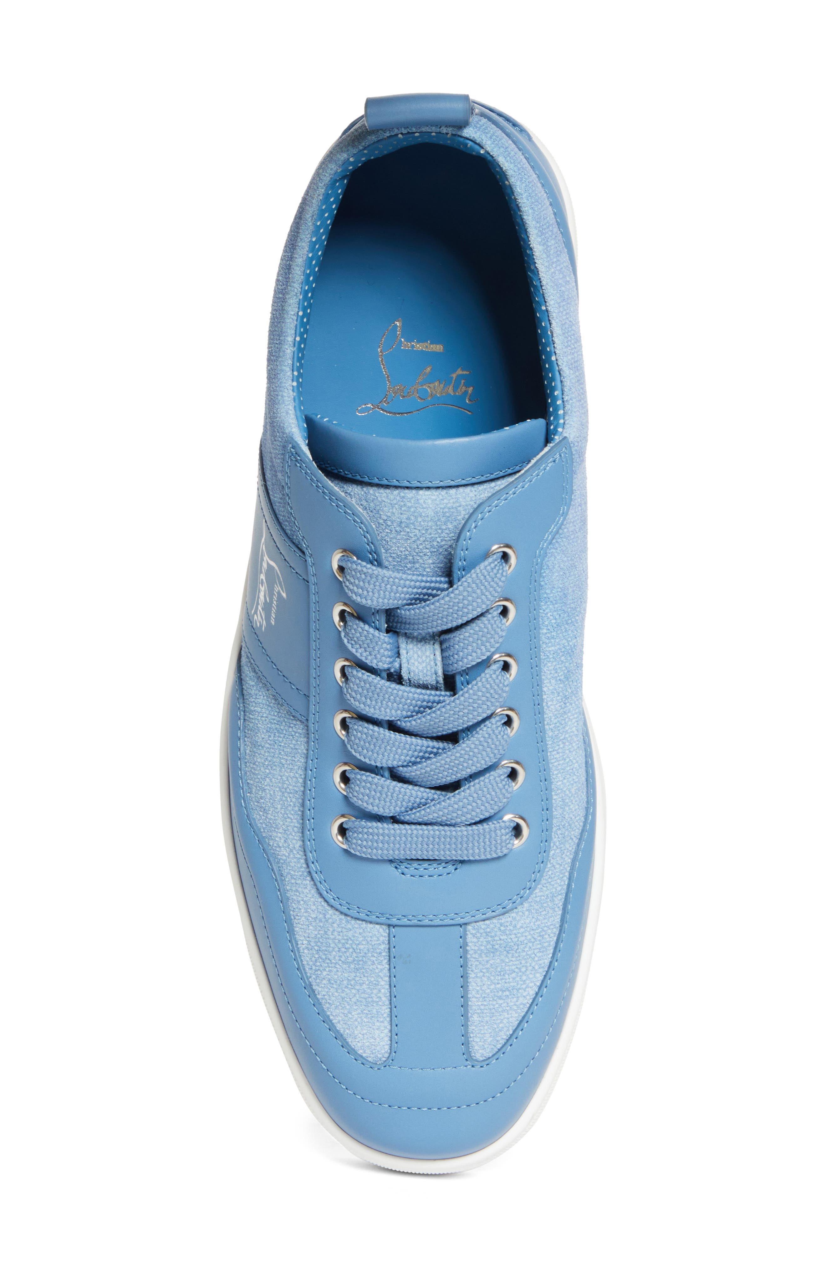 Christian Louboutin Retero Mixed Media Sneaker, Alternate, color, Ceruleo