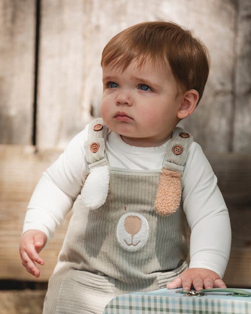 Deux Par Deux Allover And Stretchy Corduroy Overalls Set In Gray