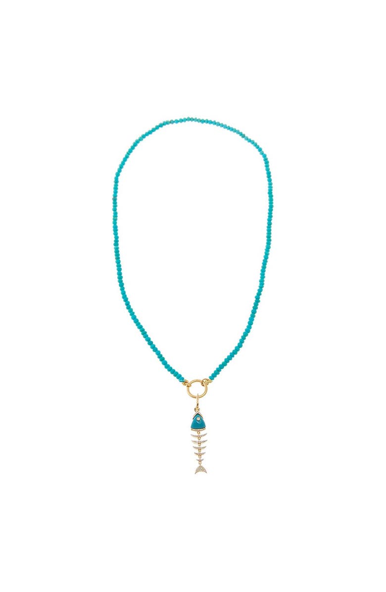 BY ADINA EDEN Turquoise Beaded Toggle Fish Charm Necklace 14K, Main, color, Turquoise