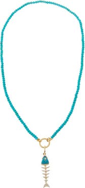 BY ADINA EDEN Turquoise Beaded Toggle Fish Charm Necklace 14K