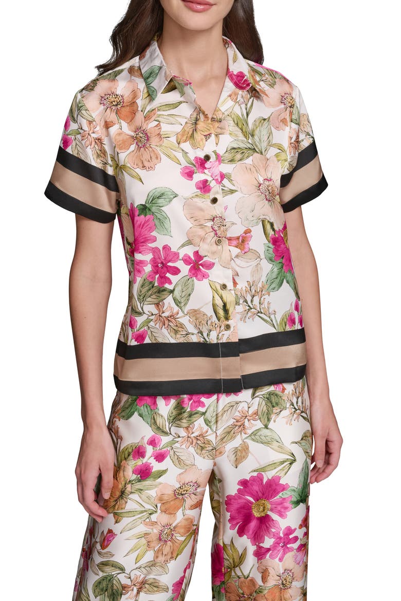 Floral Short Sleeve Button-Up Shirt, Main, color, BISQUE/ LIGHT BLUSH COMBO